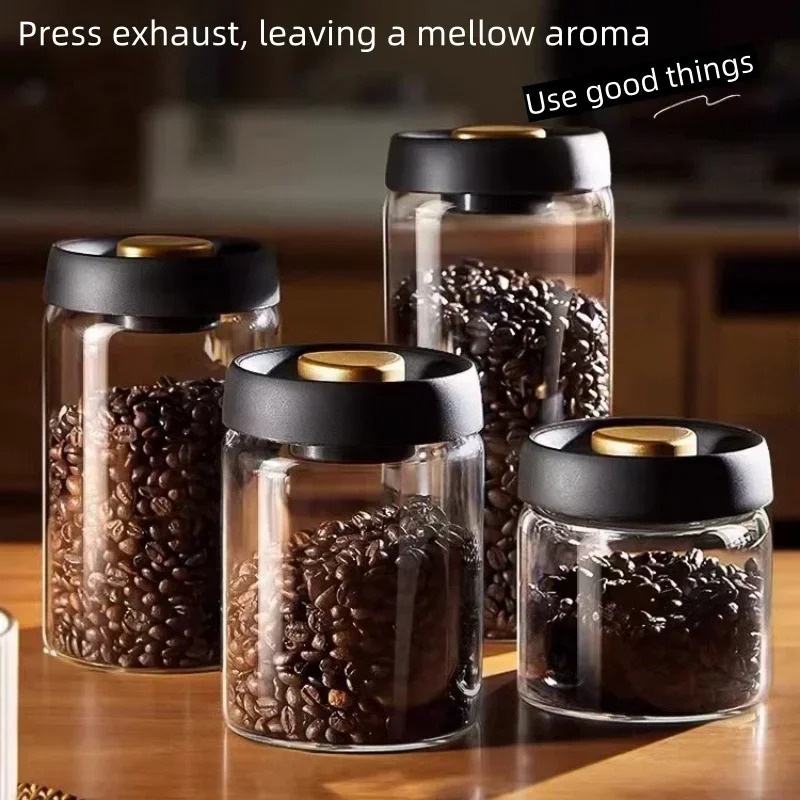 Kitchen Gadgets Organizer - Ręcznie zamykany próżniowo słoik na kawę,
