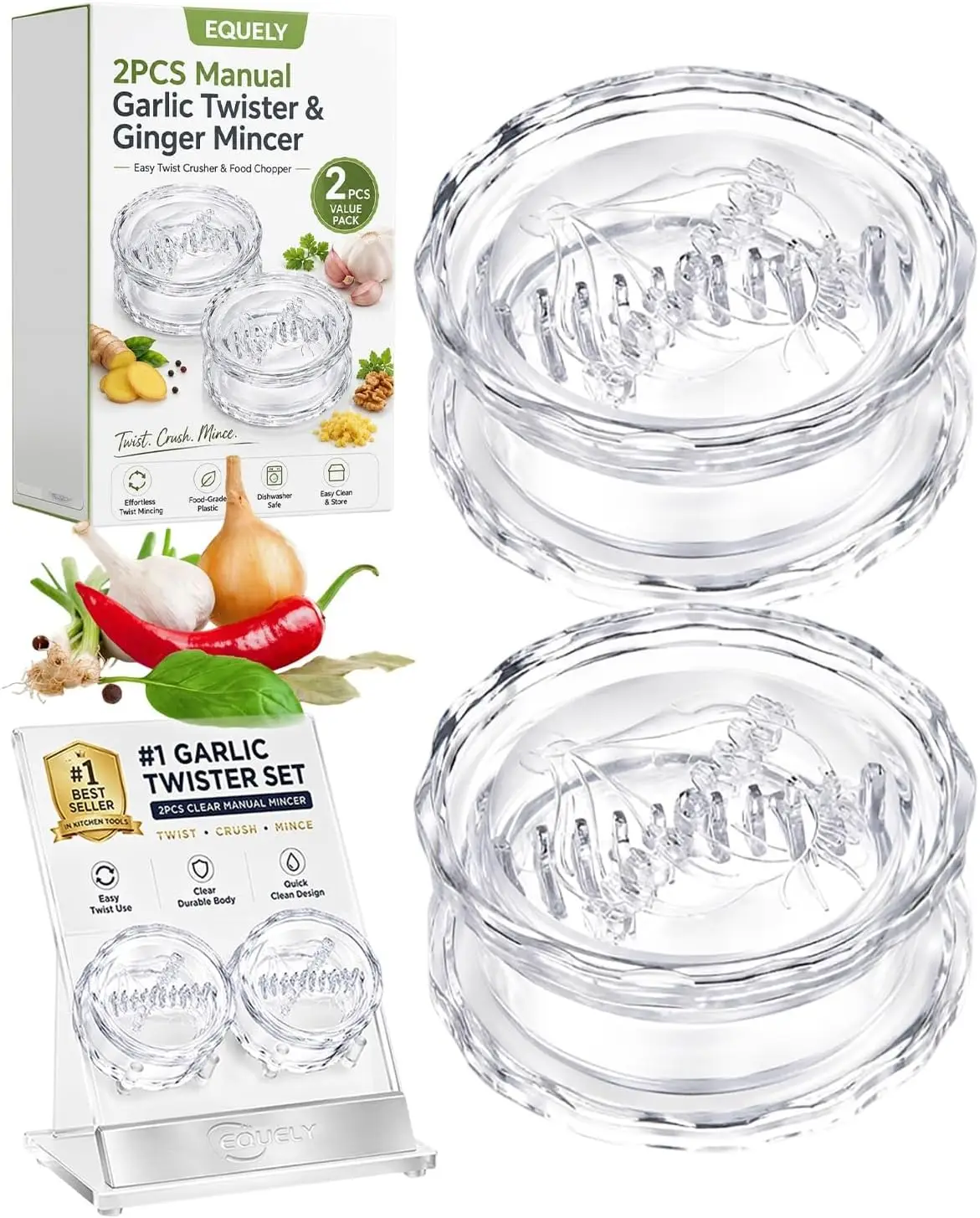 Manual Garlic Press - 2 sztuki przezroczystych ręcznych rozgniataczy do