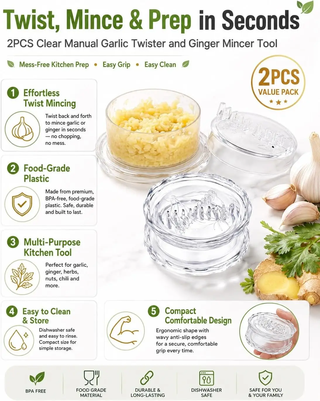 2 sztuki przezroczystych ręczn – Manual Garlic Press recenzja i cena